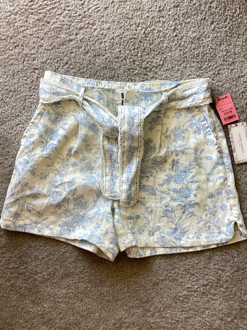 Laura Ashley Cream and Light Blue Floral High-Waist Shorts
